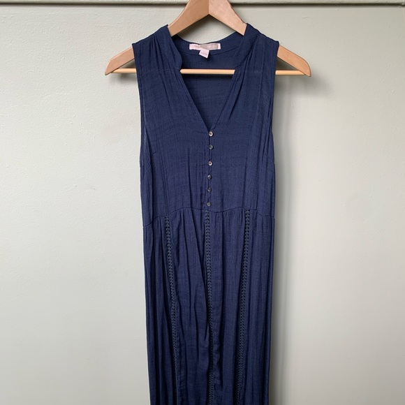 Forever 21 Indigo Long Dress Sleeveless Maxi + matching slip potential 2 looks! - Picture 2 of 16